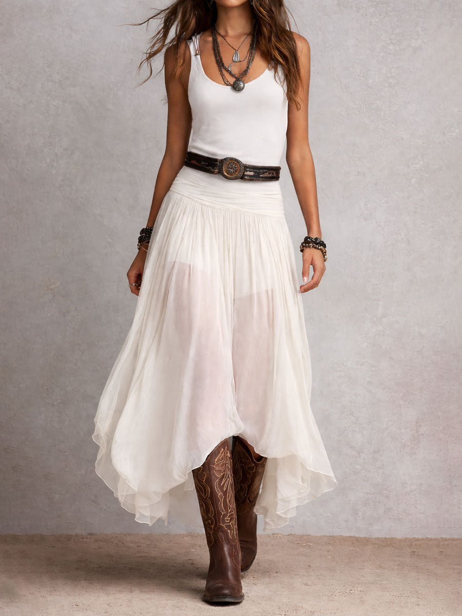 Robe maxi stretch noire boho occidental avec jupe transparente