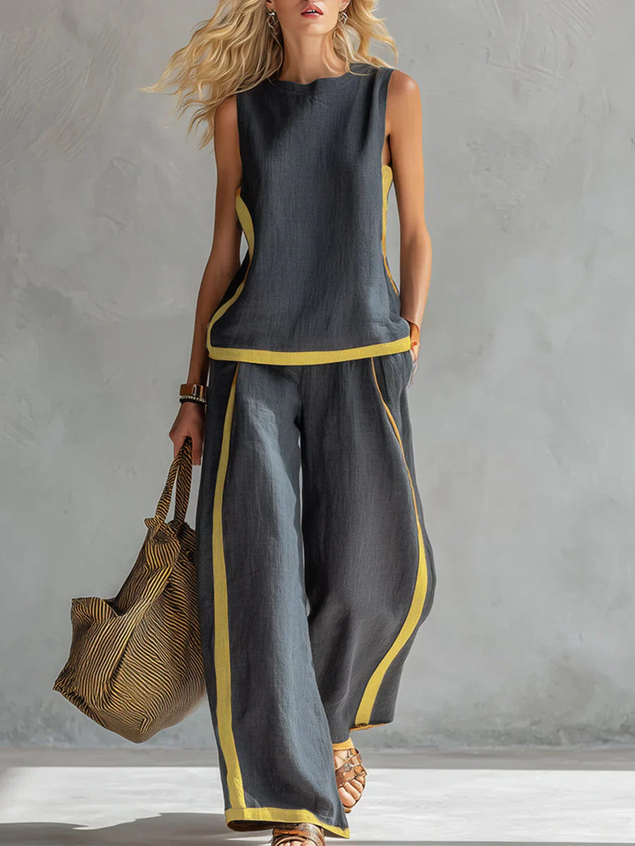 Ursula - Ensemble élégant et décontracté de veste et pantalon avec des finitions bicolores