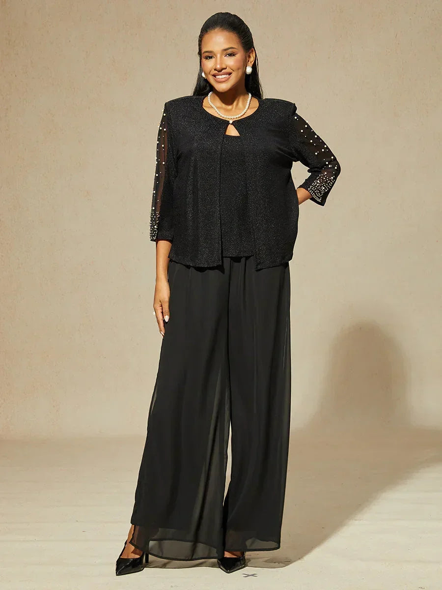 Chemise en texture métallique avec manches 3/4 et perles