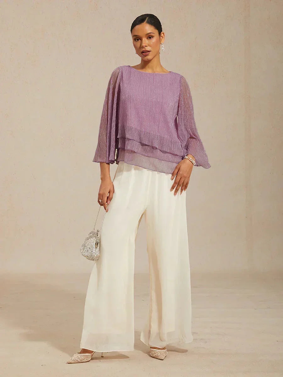 Chemise à couches asymétrique en chiffon froissé métallique