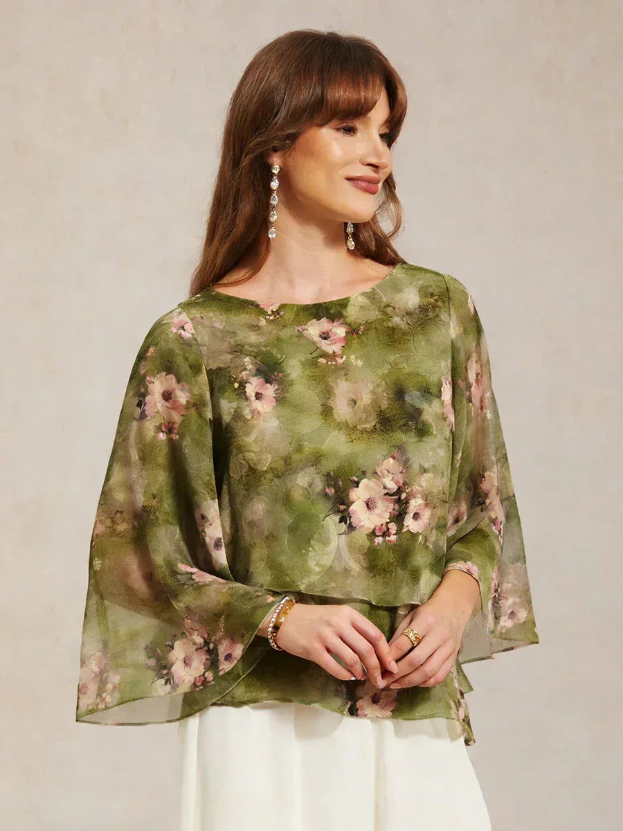 Chemisier en chiffon avec dentelle et motif floral