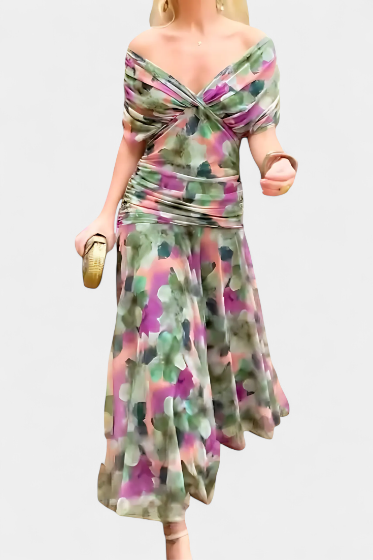 Florendra | Robe longue à fleurs avec col en V
