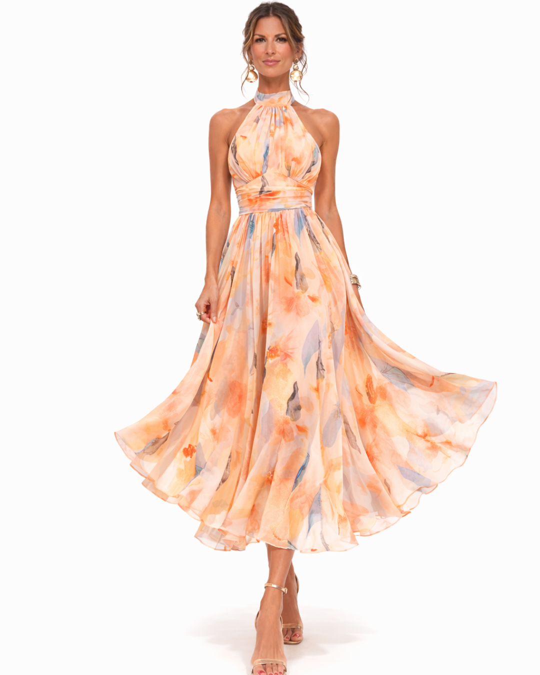 Aurora | Robe avec col halter et motif aquarelle