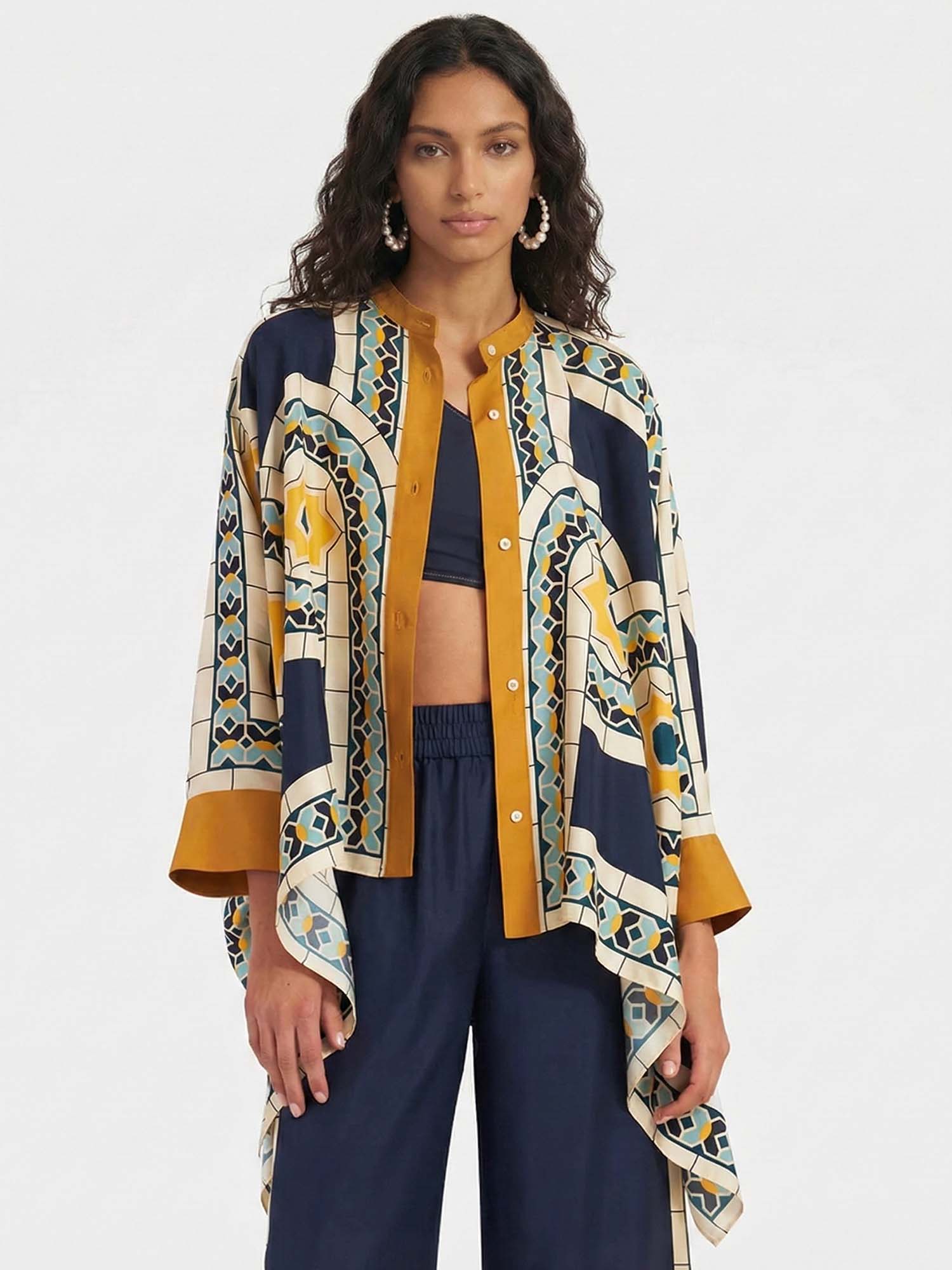 Chemise à boutons oversize avec imprimé géométrique