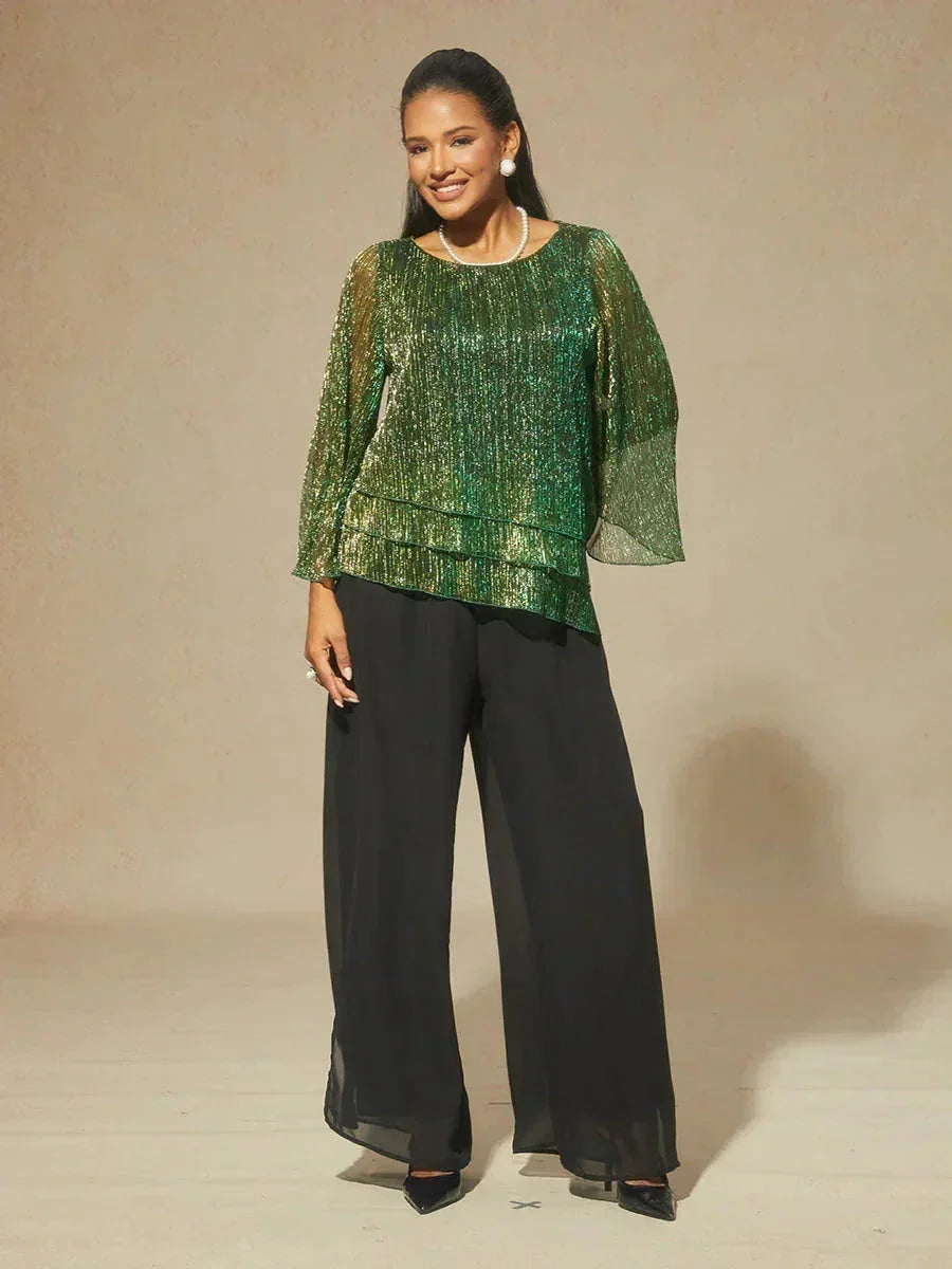 Chemise à couches asymétrique en chiffon froissé métallique