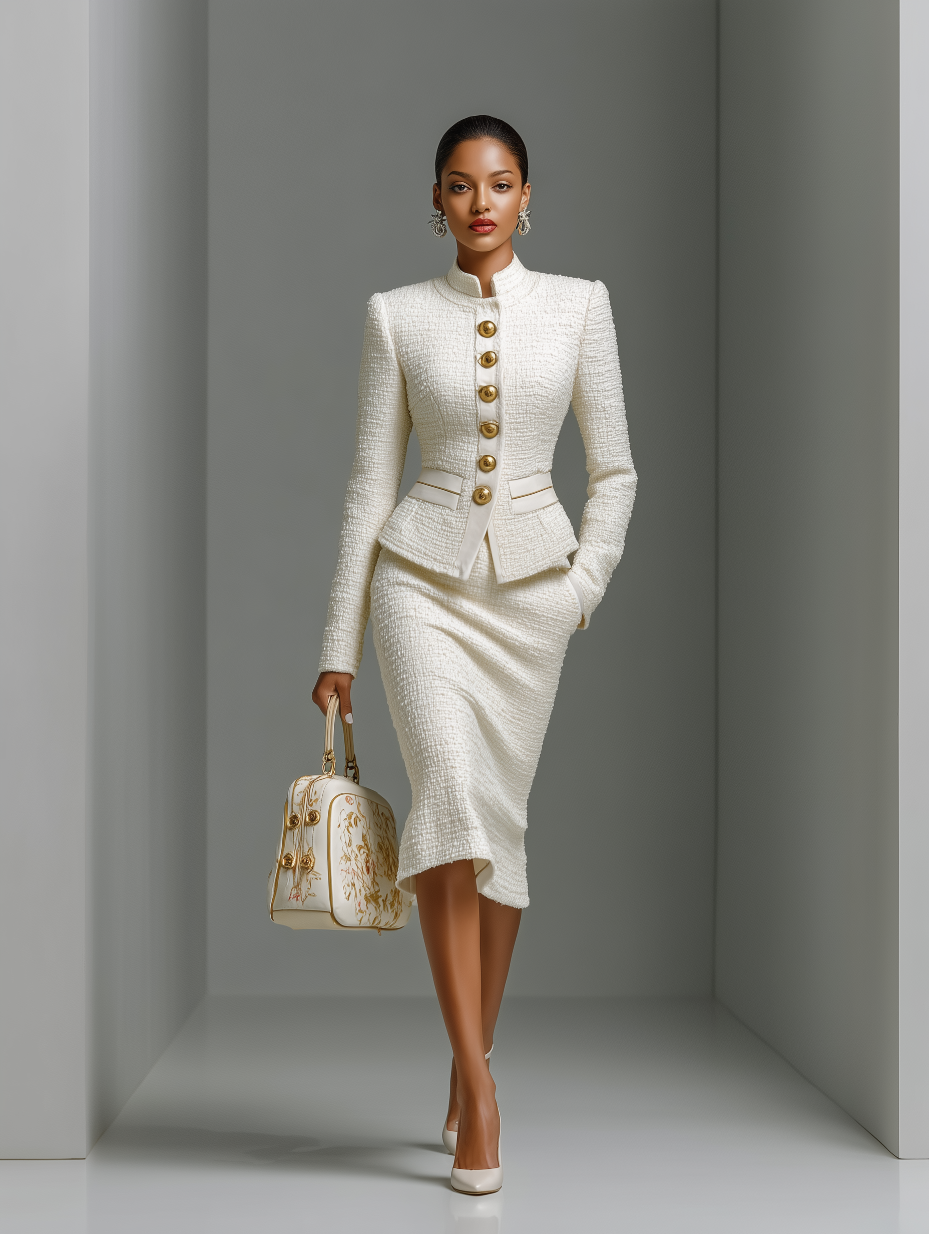 Ensemble d'affaires pour femmes en blanc dans le style Chanel MDA0973I9T