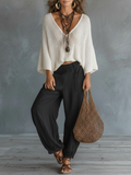 Ensemble de pull léger avec manches cape et pantalon herm MDZ2685A8Y