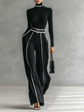 Ensemble de deux pièces pour femmes avec col montant, manches longues, pantalons larges et ceinture