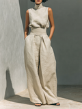 Ensemble de haut sans manches en coton et lin avec un pantalon large MDZ0873A5Y