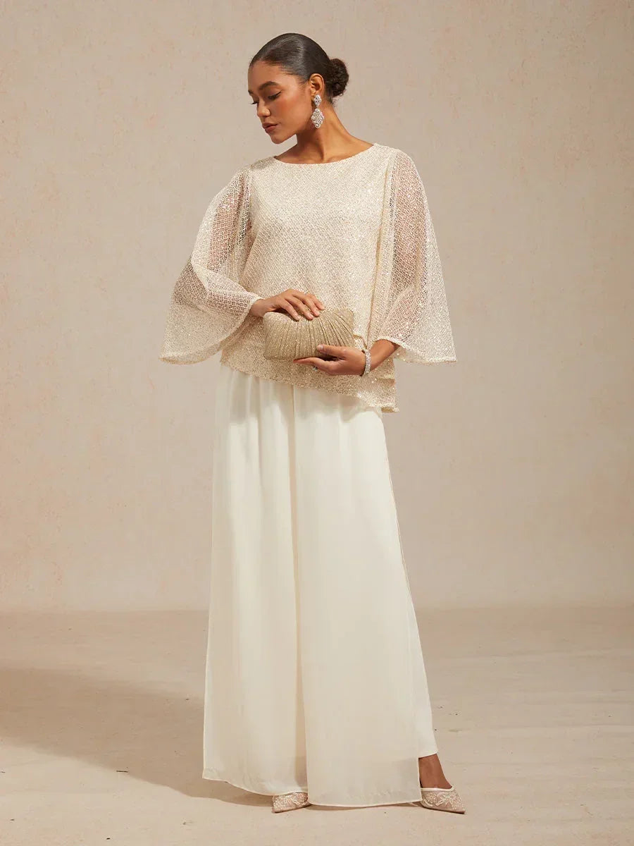 Top en tulle à plusieurs couches avec paillettes et manches en forme de cloche