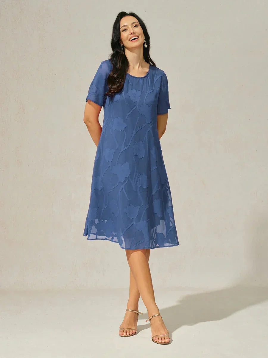 Robe A-Line en chiffon transparent avec des fleurs, longueur genou