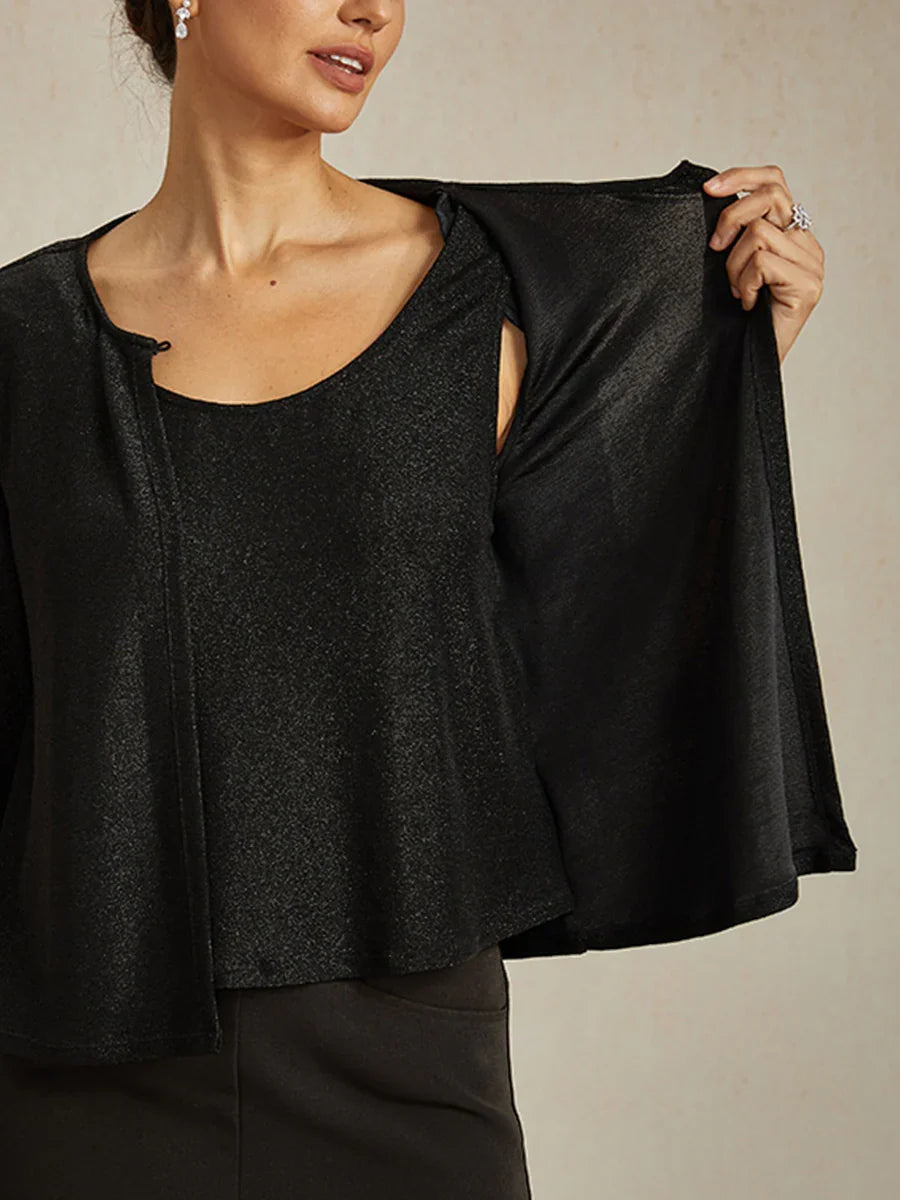 Chemise en texture métallique avec manches 3/4 et perles