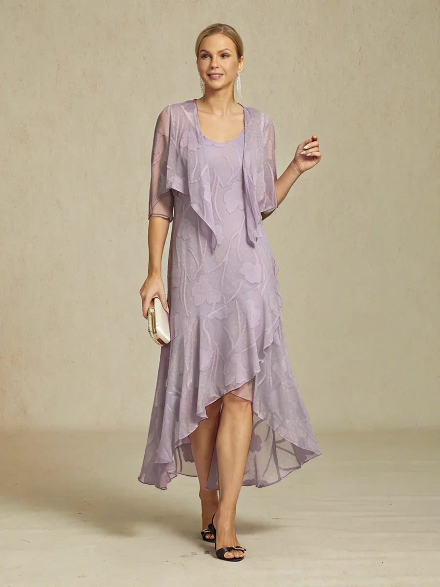 Robes de soirée sans manches en chiffon floral avec des ourlets asymétriques