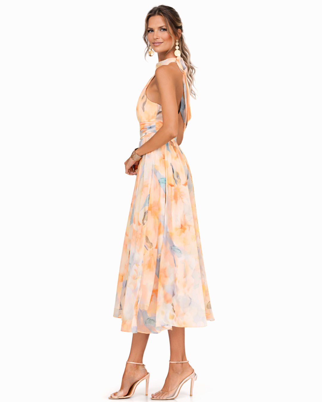 Aurora | Robe avec décolleté américain et motif aquarelle