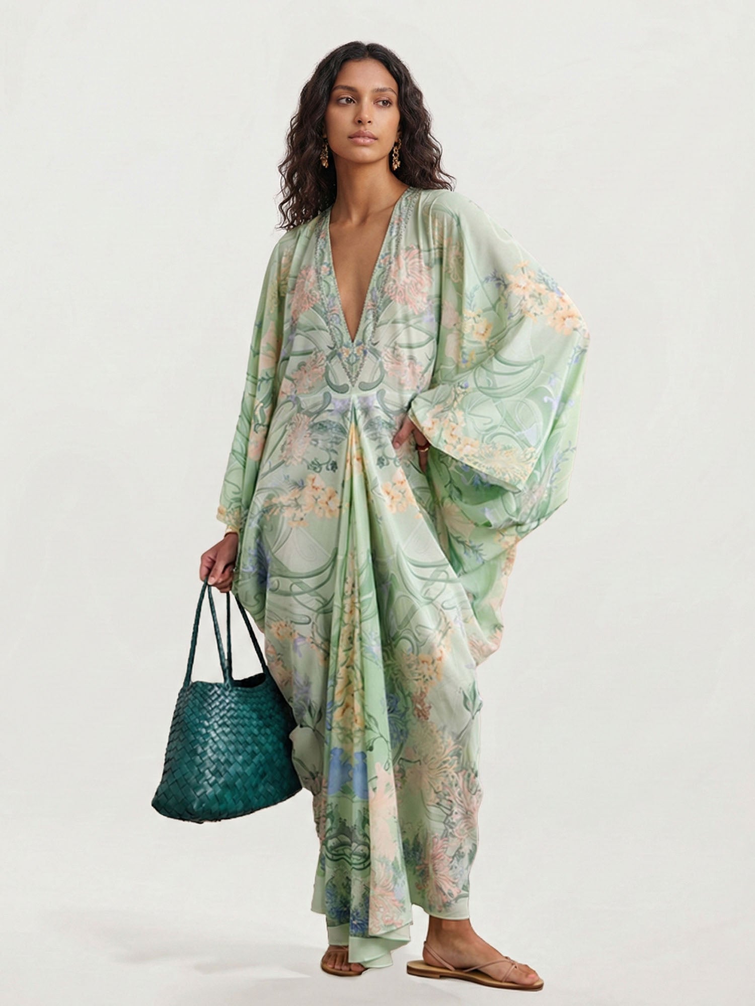 Robe maxi fleurie verte