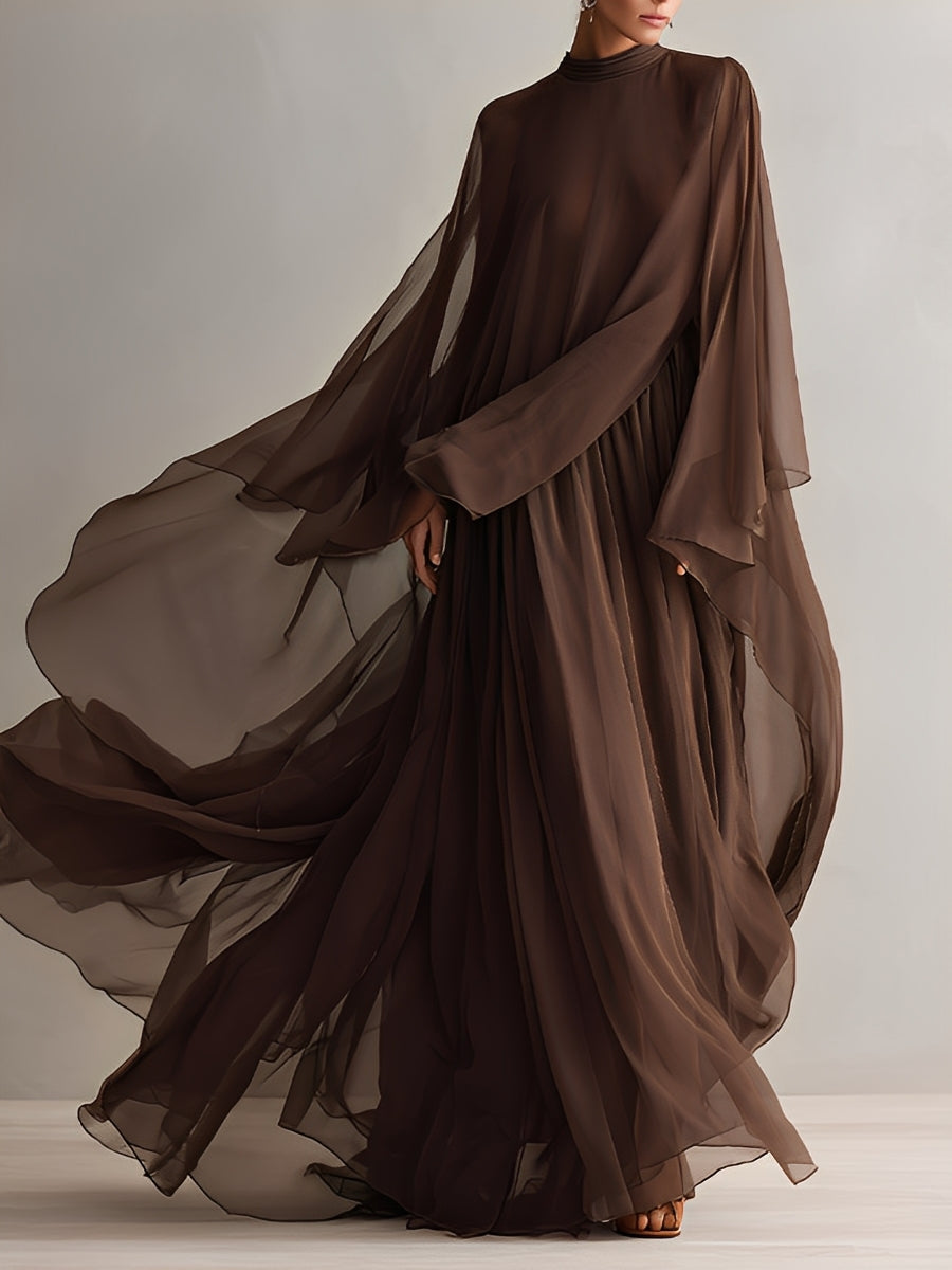 Robe en chiffon marron riche pour femmes avec silhouette maxi fluide et design comme une écharpe, robe de style moderne élégant - glamour MDA1967L4I