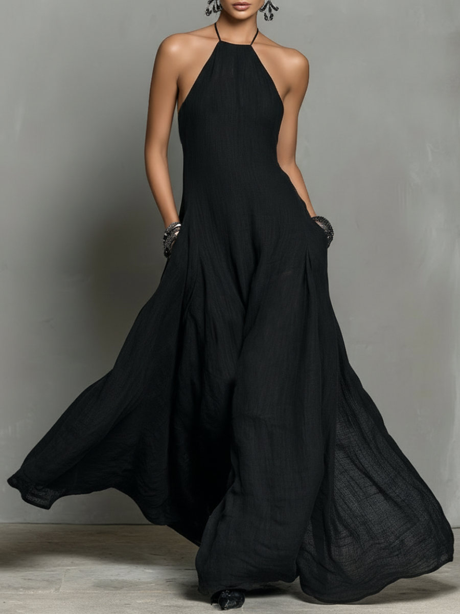 Robe maxi sans manches avec col halter en mélange de lycra pour femmes MDZ2210A0Y