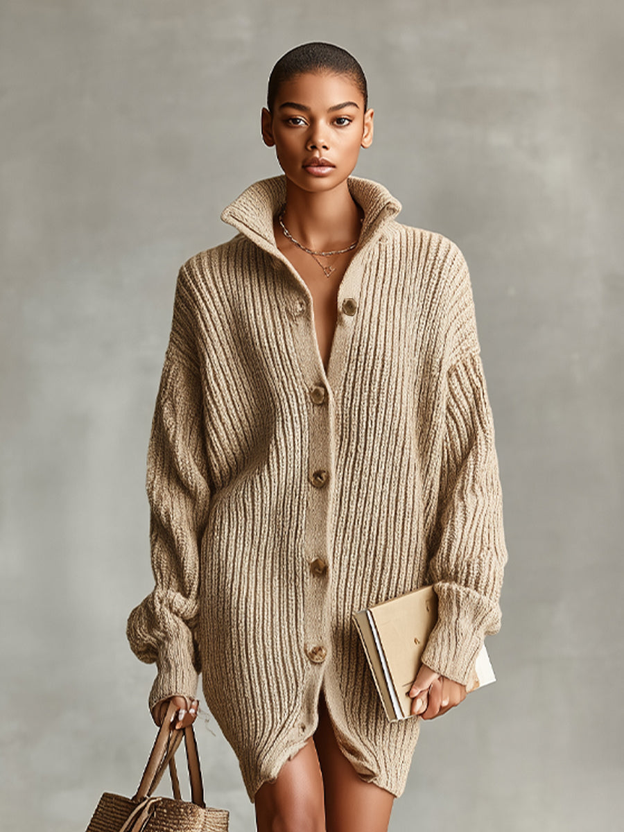 Robe cardigan mini avec boutons avant pour femmes - Couleur marron MDA1086J2I
