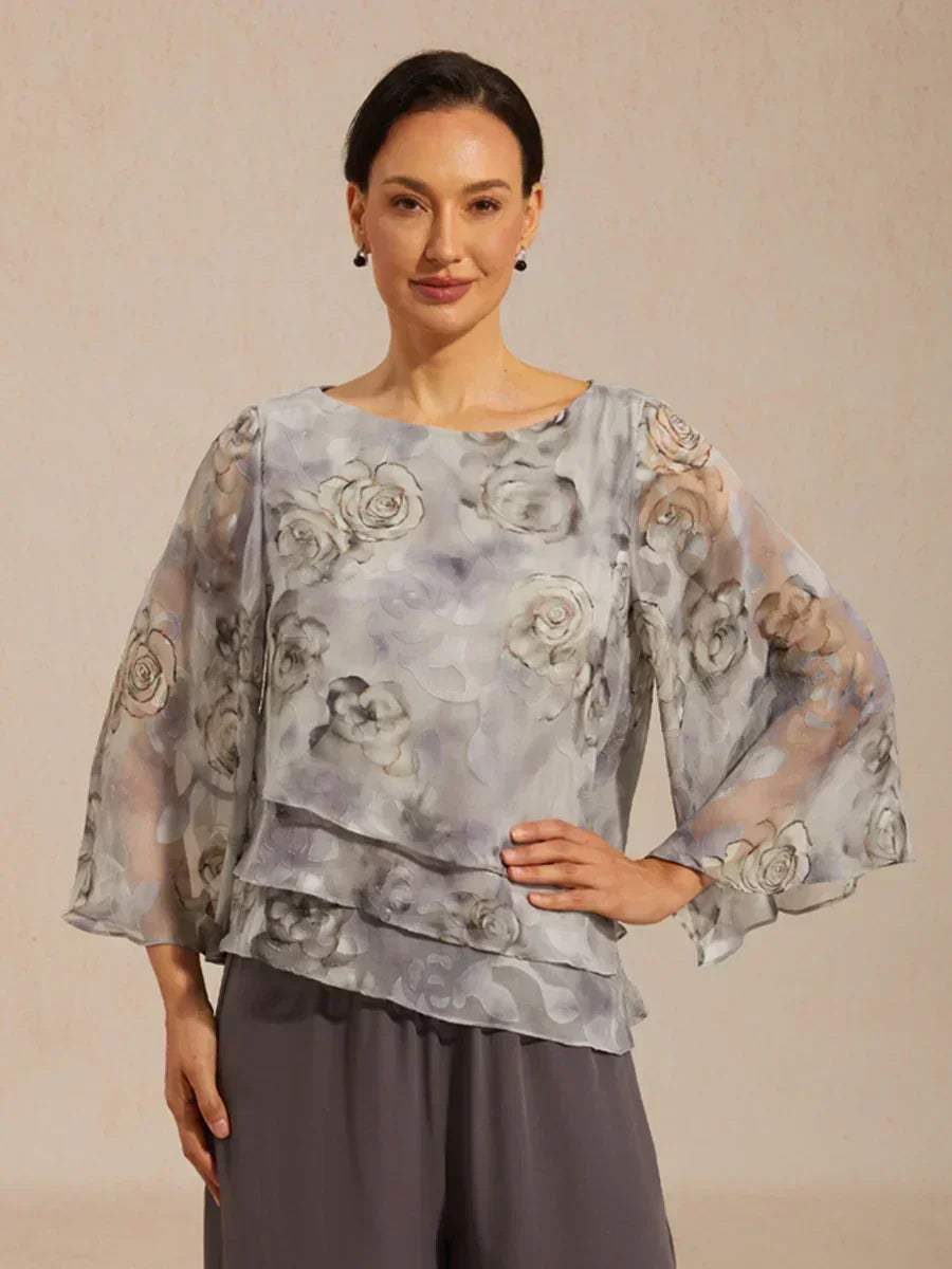 Chemise en chiffon à dentelle avec imprimé floral