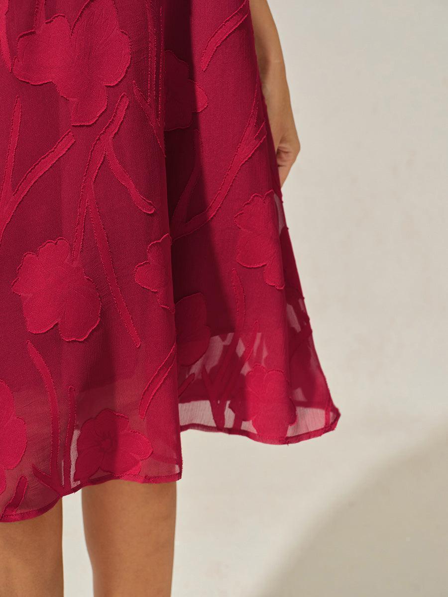 Robe A-Line en chiffon transparent avec des fleurs, longueur genou