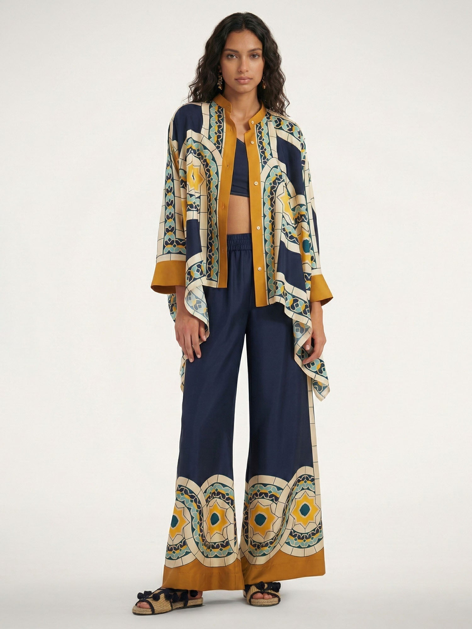 Chemise à boutons oversize avec imprimé géométrique
