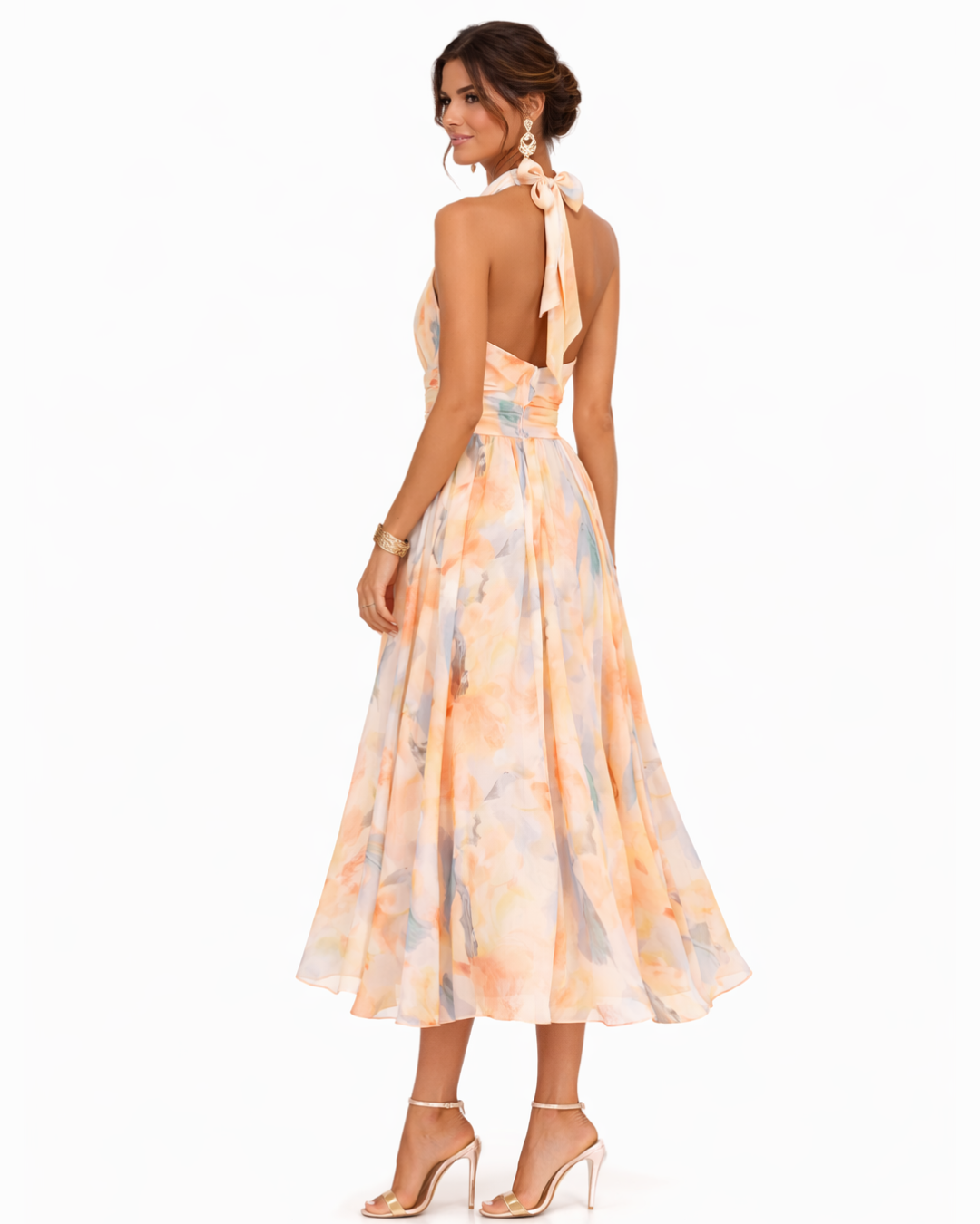 Aurora | Robe avec col halter et motif aquarelle