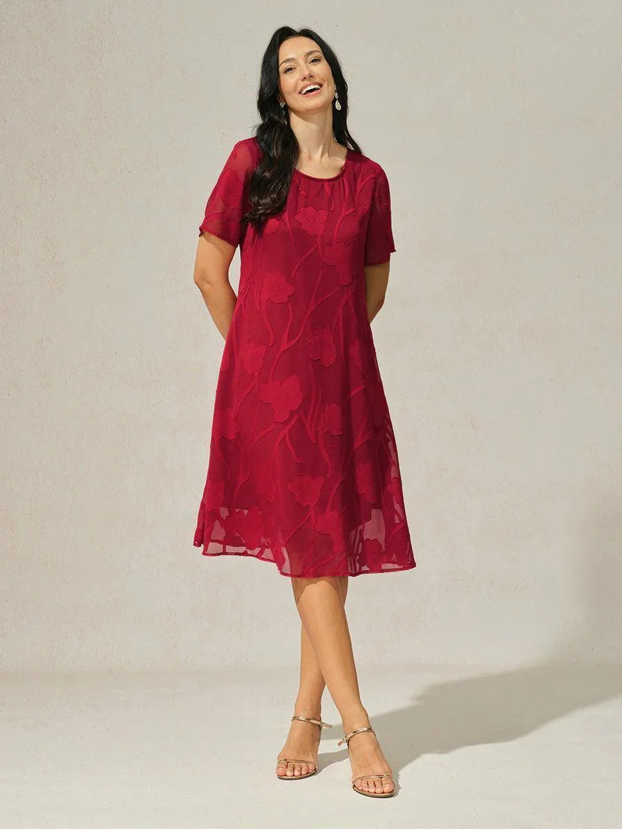 Robe A-Line en chiffon transparent avec des fleurs, longueur genou