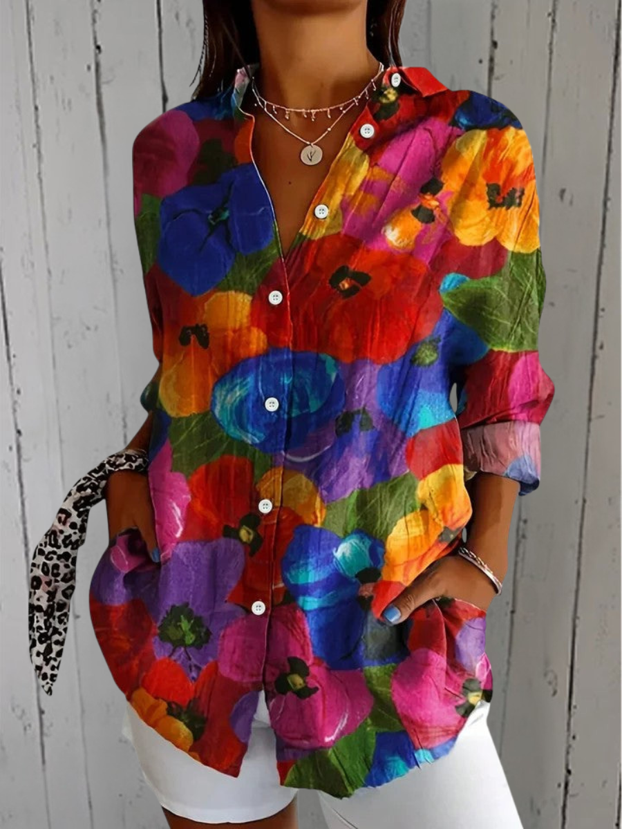 Anita | Chemise blouse artistique et colorée avec boutons