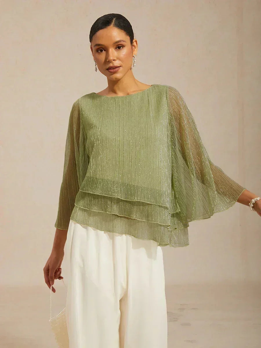 Chemise à couches asymétrique en chiffon froissé métallique