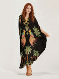 Robe maxi avec imprimé perroquet noir/rose