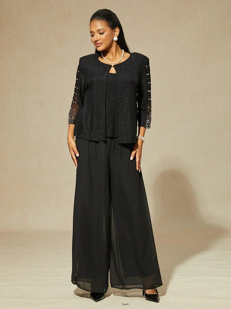 Chemise en texture métallique avec manches 3/4 et perles