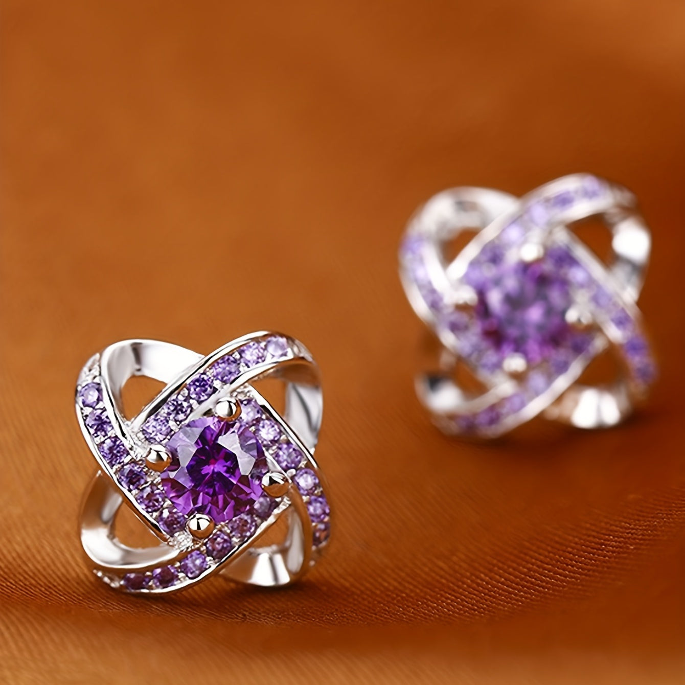 Boucles d'oreilles trèfle violet