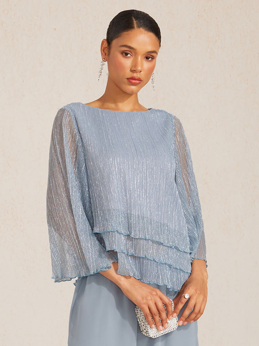 Chemise asymétrique en soie métallique plissée