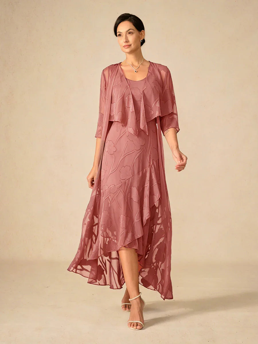 Robes de soirée sans manches en chiffon floral avec des ourlets asymétriques