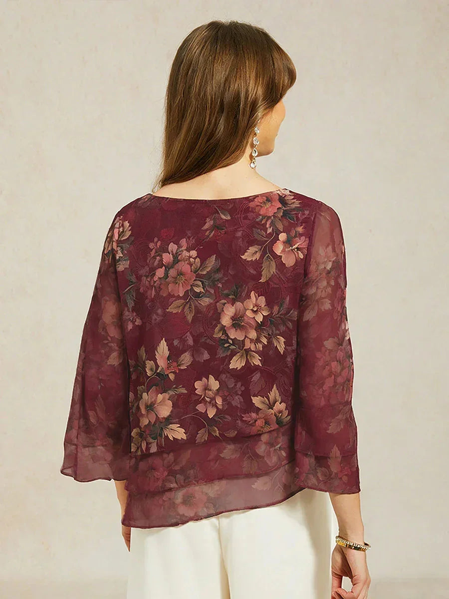 Chemisier en chiffon avec dentelle et motif floral