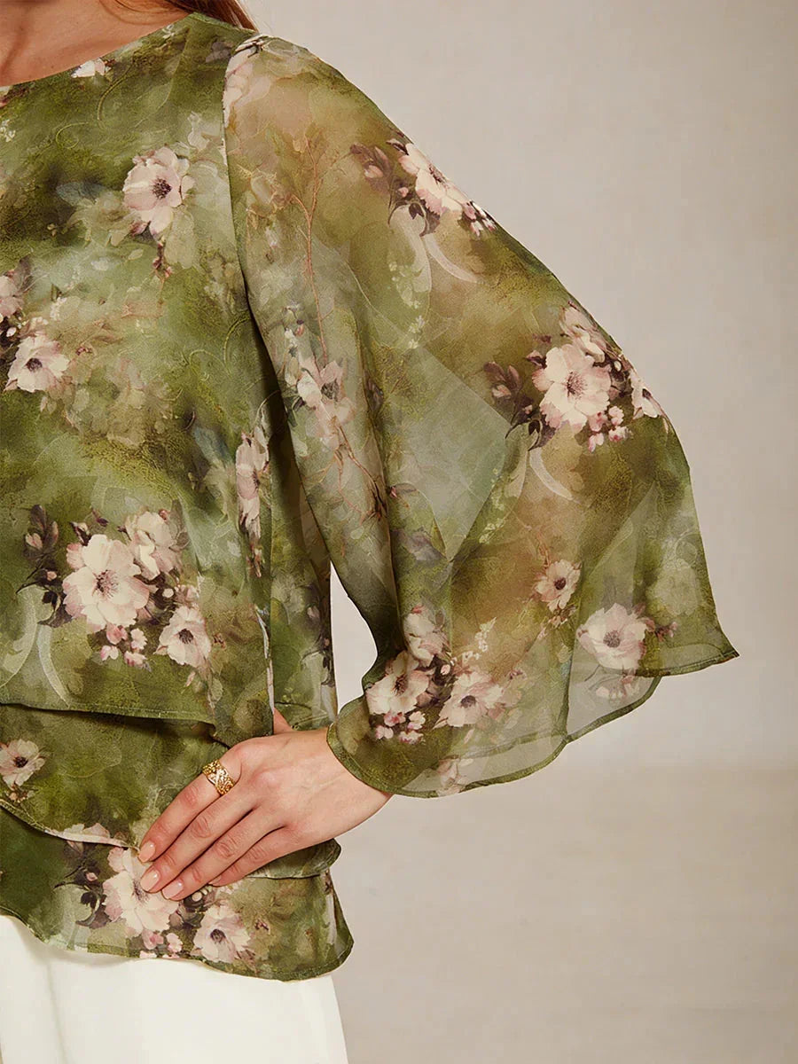 Chemisier en chiffon avec dentelle et motif floral