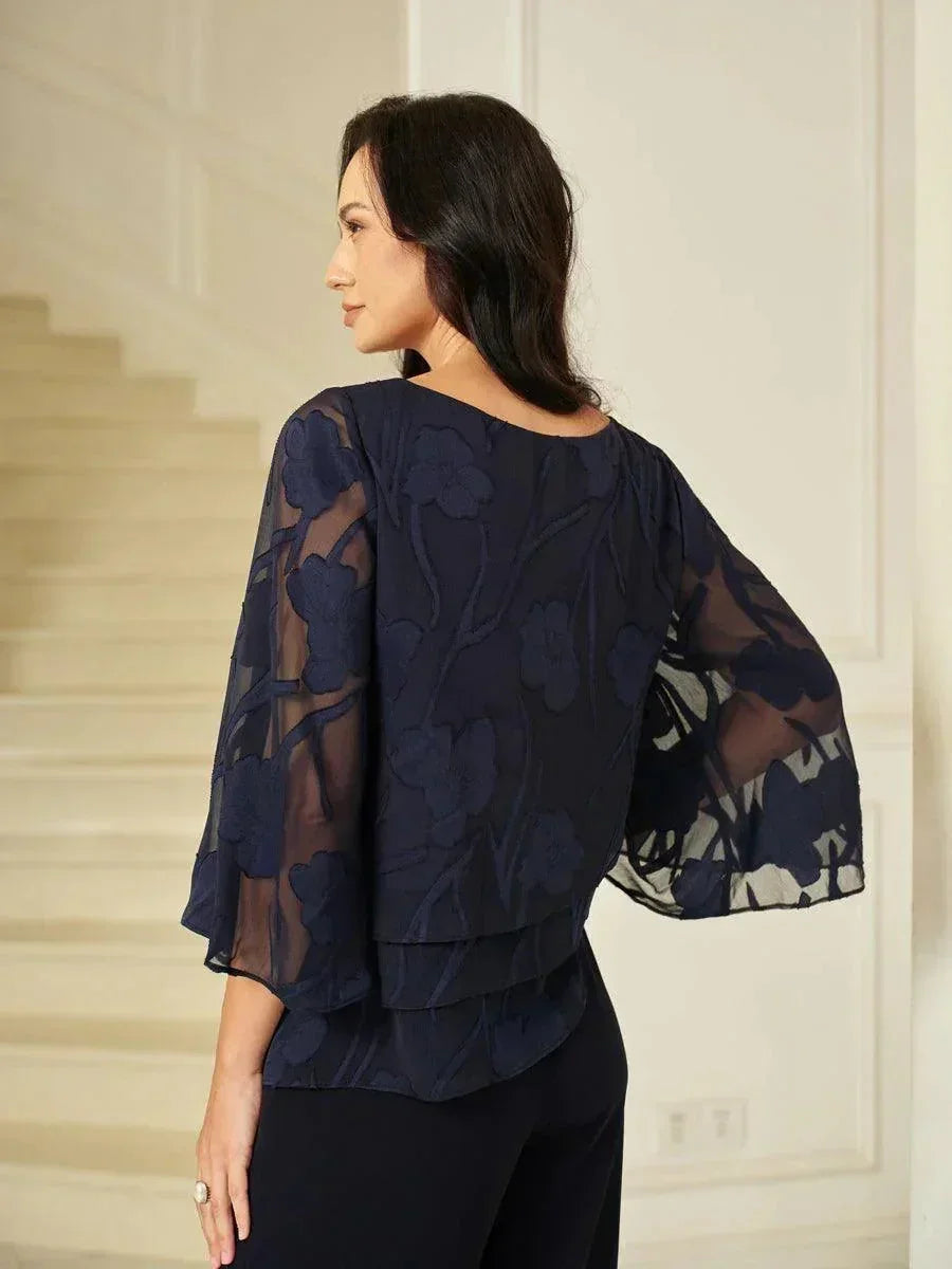 Chemise en soie à couches avec fleurs