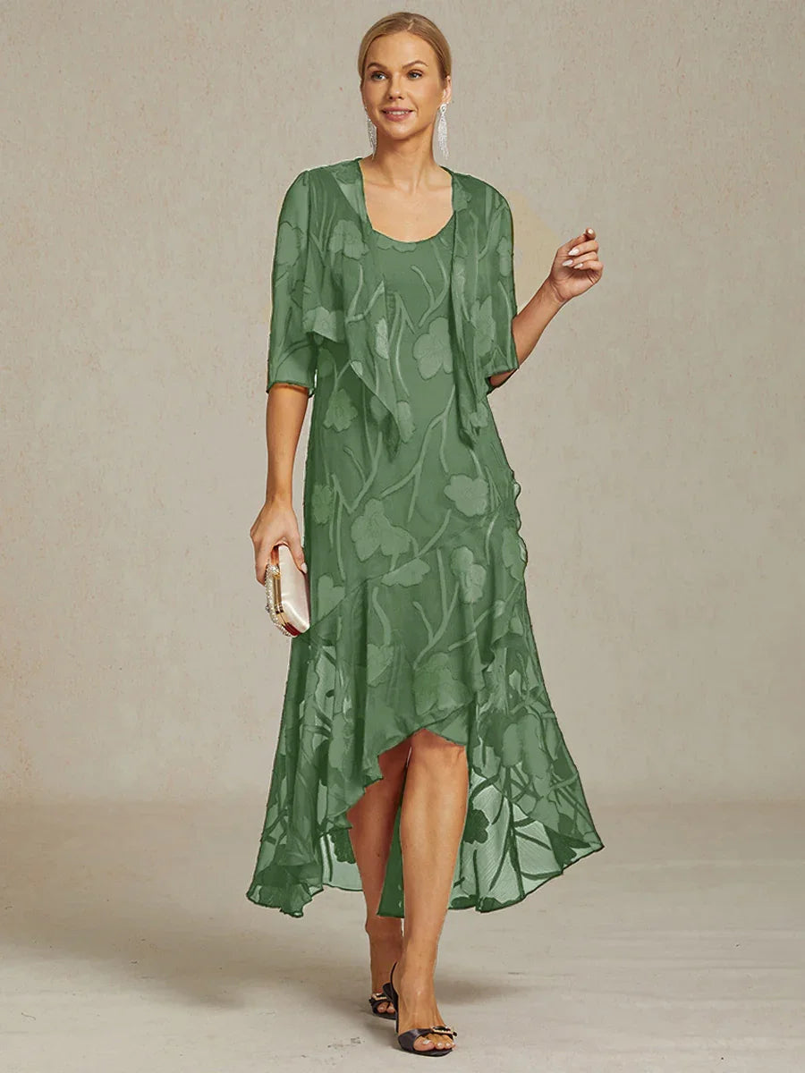 Robes de soirée sans manches en chiffon floral avec des ourlets asymétriques