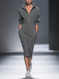 Robe mi-longue décontractée pour femmes avec zip demi MDA0570H1I