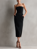 Robe midi noire élégante pour femmes MDZ0669A6AN