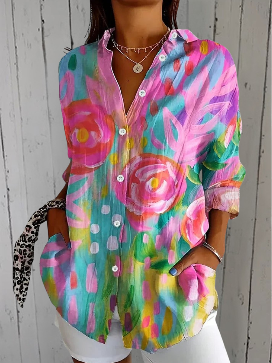 Anika | Chemise à boutons artistique et colorée