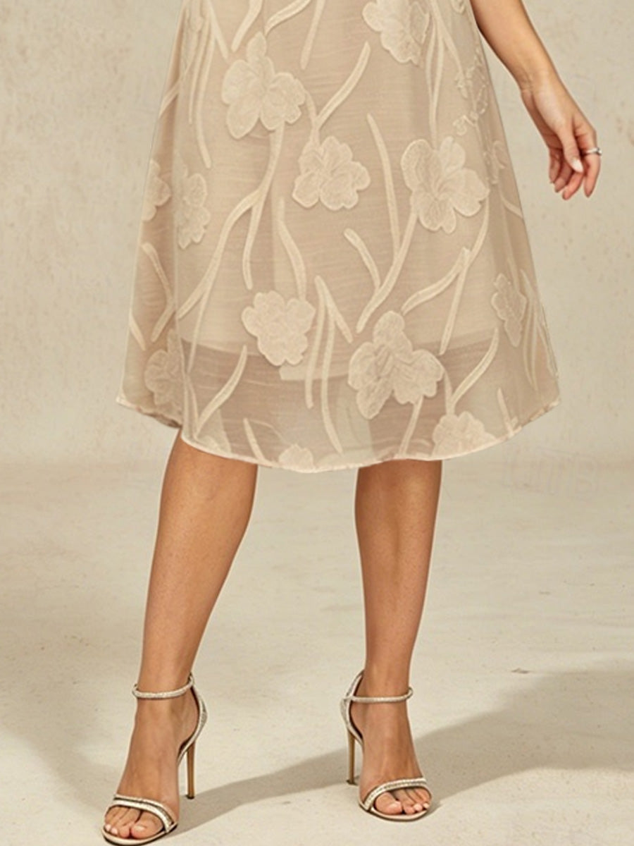 Robe A-Line en chiffon transparent avec des fleurs, longueur genou