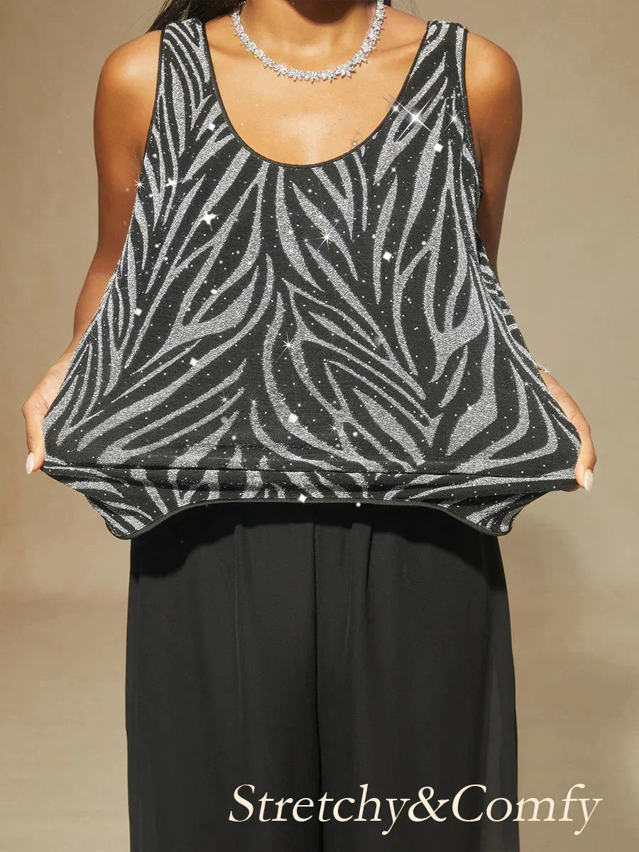 Twinset avec col mandarine et motif zèbre orné de diamants