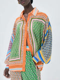 Chemise à boutons grande imprimée avec détails de couleurs
