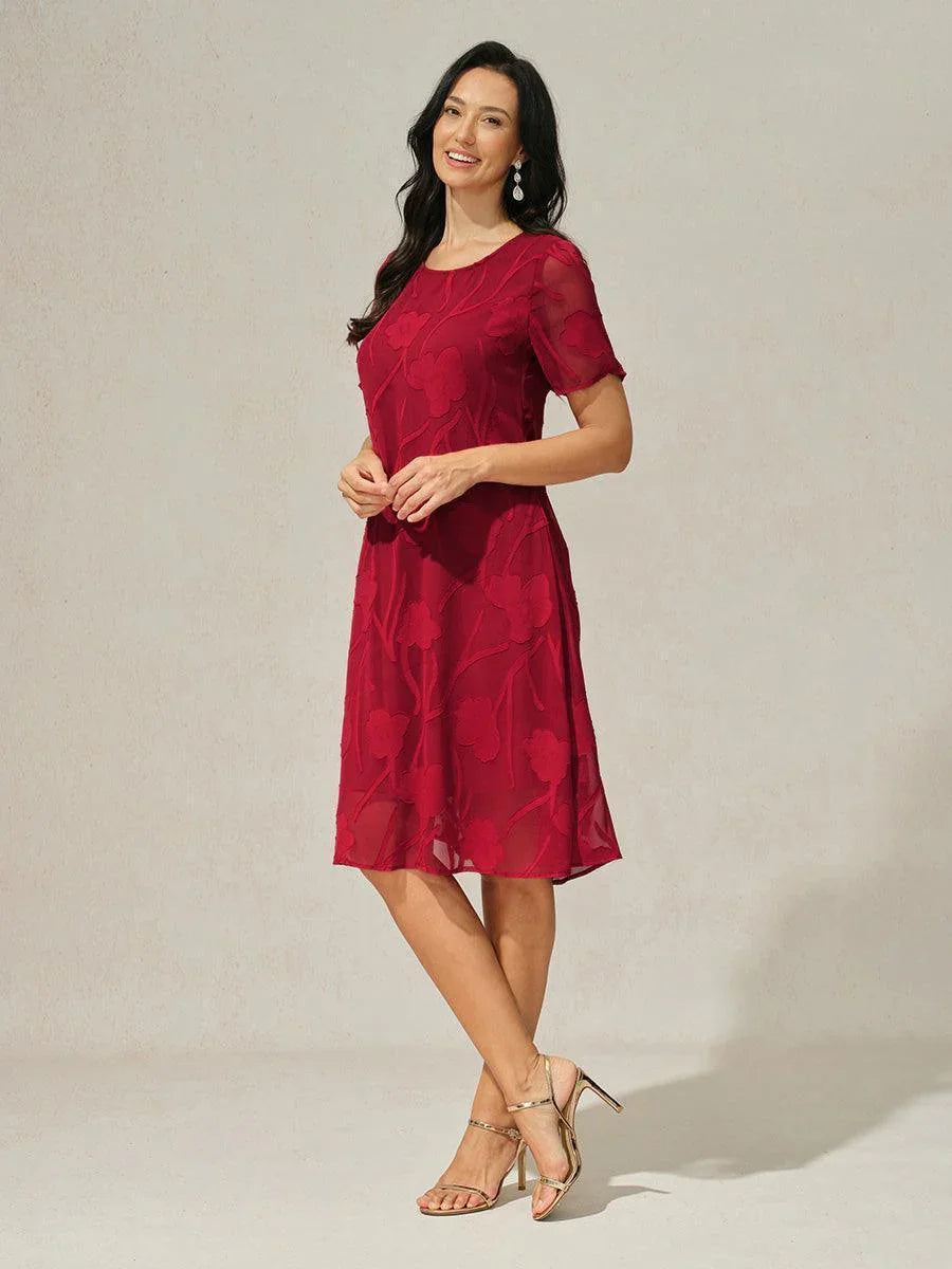 Robe A-Line en chiffon transparent avec des fleurs, longueur genou