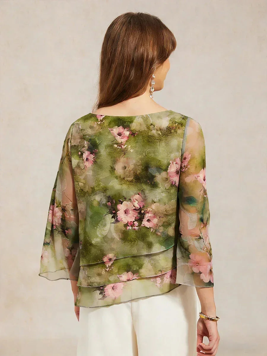 Chemise en chiffon à dentelle avec imprimé floral