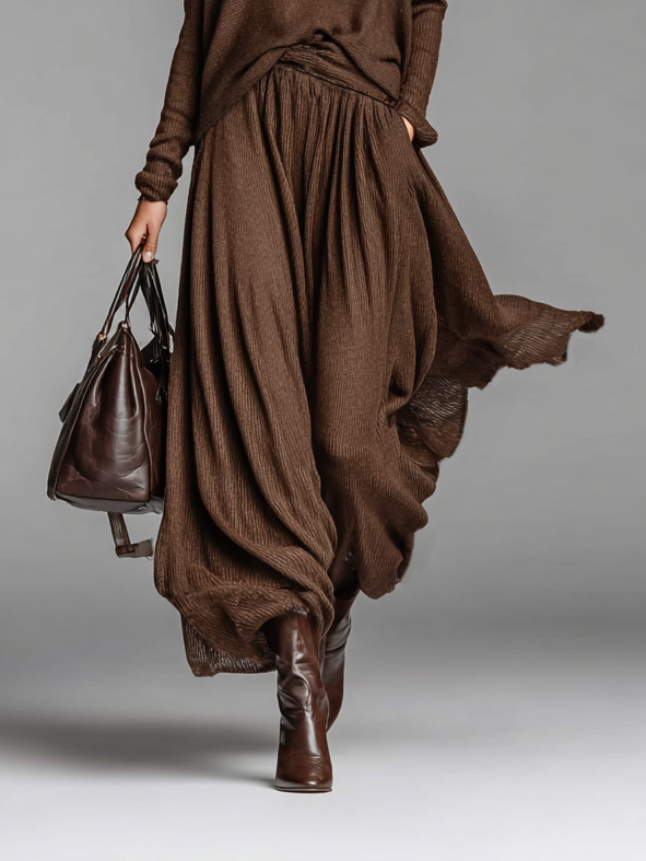 Ensemble jupe et pull à col rond pour femmes MDA0737H3Y