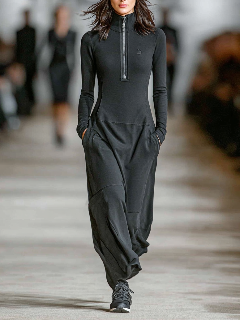 Robe maxi sportive pour femmes avec col montant et fermeture éclair MDA3197G9Y
