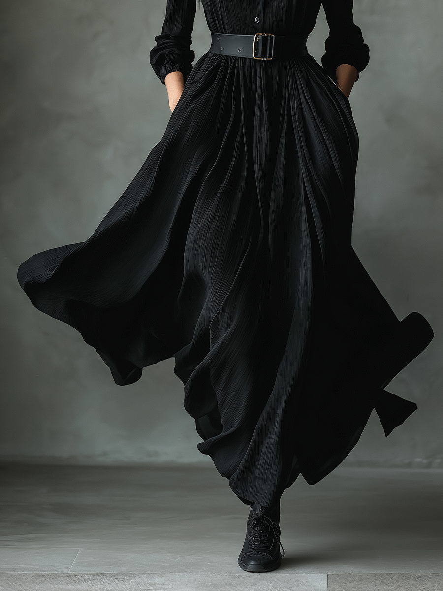 Robe maxi vintage texturée en noir pour femmes MDA0859H8T