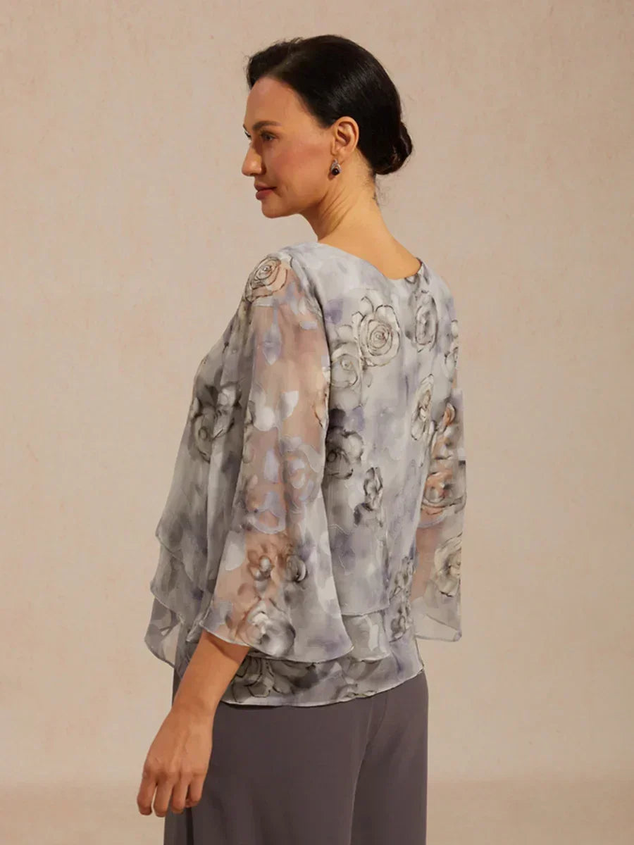 Chemise en chiffon à dentelle avec imprimé floral